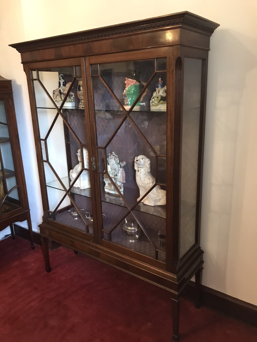 Tall Antique Georgian Chippendale Style Display Cabinet With Chamfered Legs