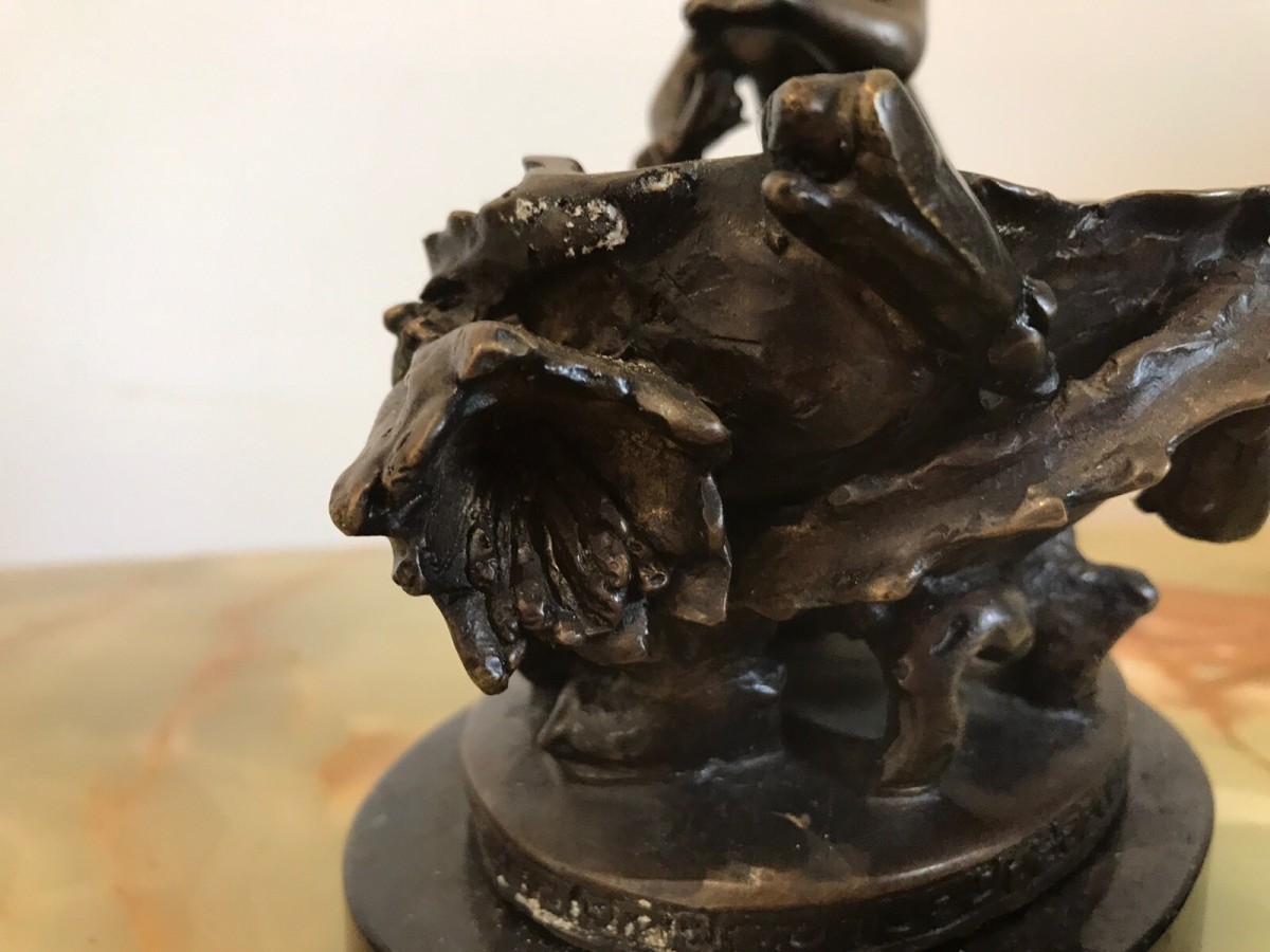 Charming Fine Reproduction French Bronze Cherub With Flora Urn Statue