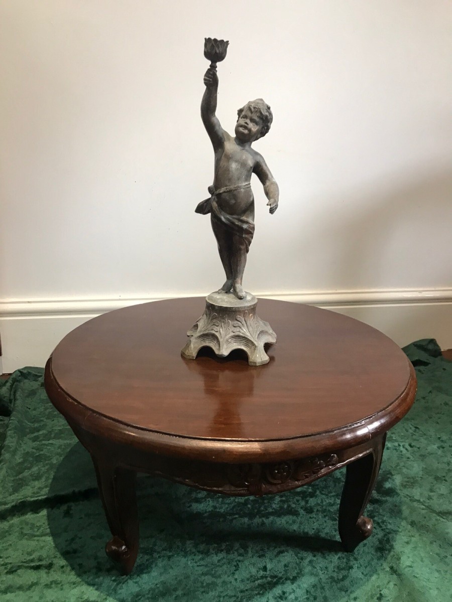Vintage Circular Lowline Ornate Floral Carved Table On Cabriole Legs