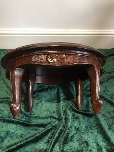 Supported By Four Cabriole Style Legs. Circular Top With Floral Carving On Under Edge. Very Unusual Low Height Make Us Believe It’s A Unique Little Coffee Table Or Display Table. Craftsman Made Piece Stunning Quality Table.