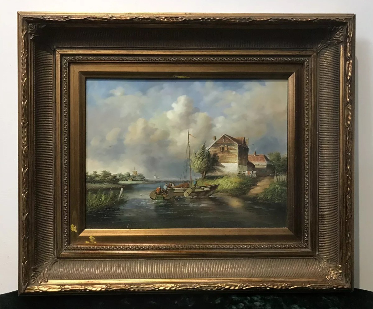 Primary image for Original Contemporary Oil Painting Of Coastal Boating Scene By Artist J Elliot