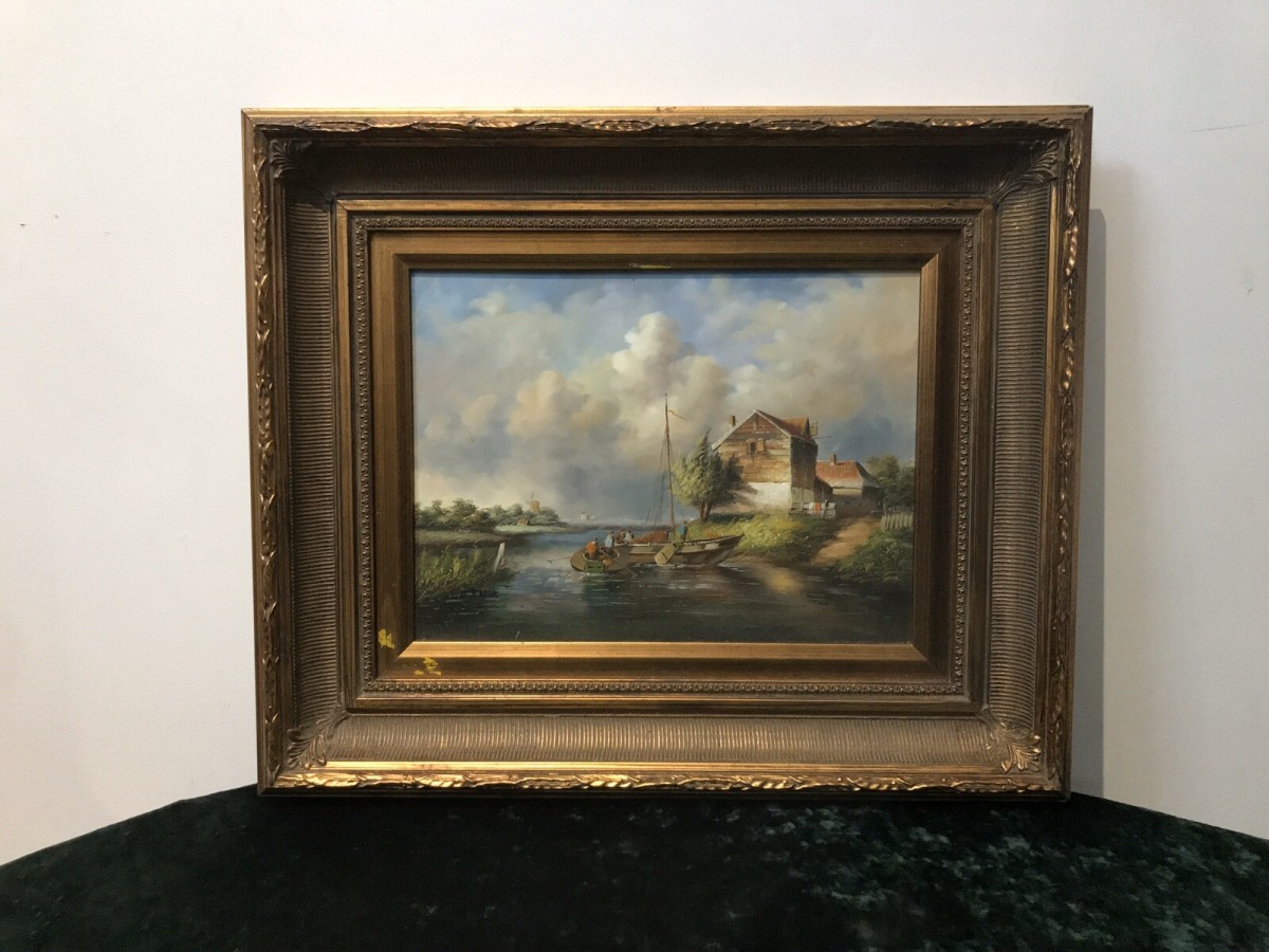 Original Contemporary Oil Painting Of Coastal Boating Scene By Artist J Elliot