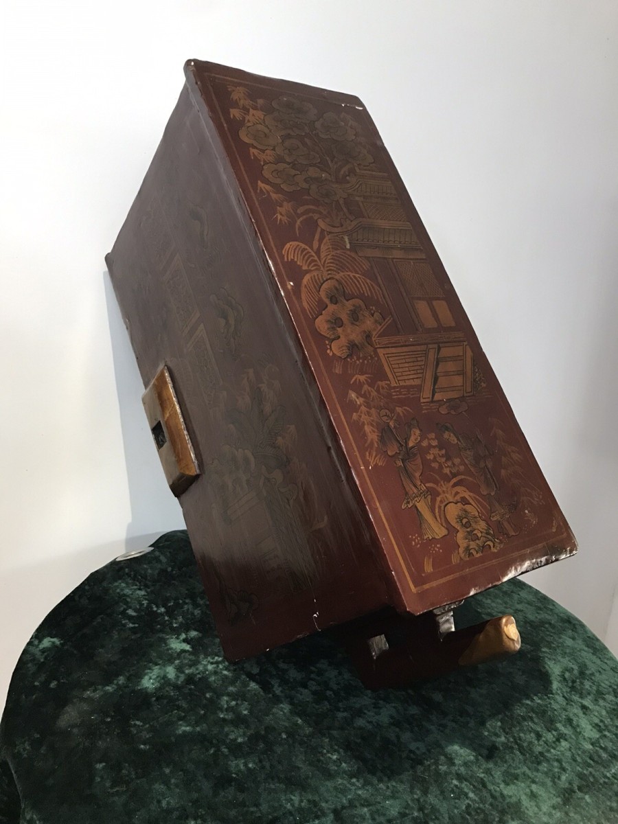 Rare Antique Chinese Bellows In Original Hand Painted Red Lacquer Case