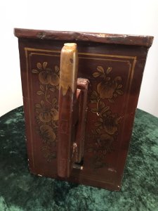 Rare Antique Chinese Bellows In Original Hand Painted Red Lacquer Case Original Oil Paintings Of Geisha Girls Outside Of Chinese Buildings Wonderful Trees And Flowers In The Landscape Intricate Scenes Painted All Around The Bellows Cabinet Fine Quality Artwork Pull Handle Pushed in and Out Creates The Wind To Rush Out The Cabinet To Enhance Flames In The Fire Museum Grade Collectors Item Circa 1890 Provenance- Purchased From Stately Home In Shropshire Please Note This Antique Bellows Has Signs Of Wear Due To Use And Age Dimensions In Inches Height 14” Width 24” Depth 9.5”