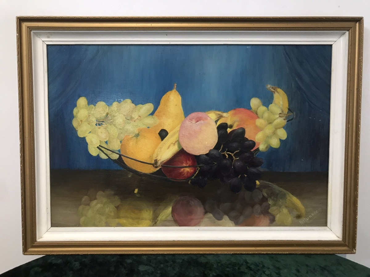 Primary image for Stunning Fruit Bowl Still Life Oil Painting Known Scottish Artist Hugh Murdoch
