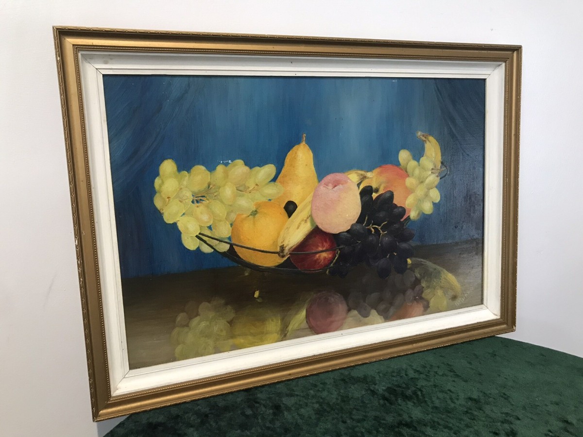 Stunning Fruit Bowl Still Life Oil Painting Known Scottish Artist Hugh Murdoch
