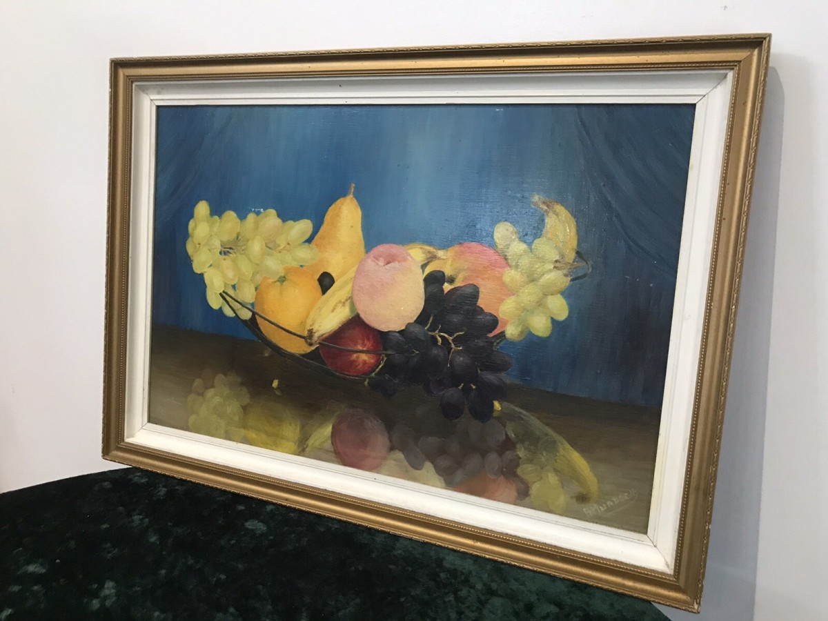 Stunning Fruit Bowl Still Life Oil Painting Known Scottish Artist Hugh Murdoch