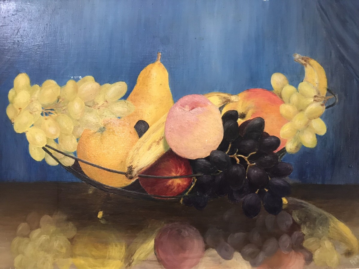 Stunning Fruit Bowl Still Life Oil Painting Known Scottish Artist Hugh Murdoch
