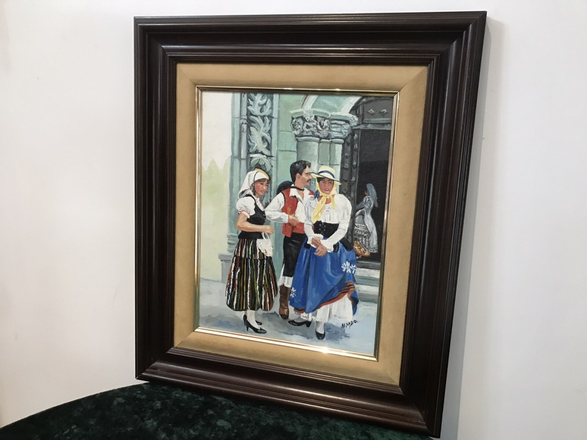 Original Contemporary Spanish Wedding Party Oil On Canvas Signed Aixado