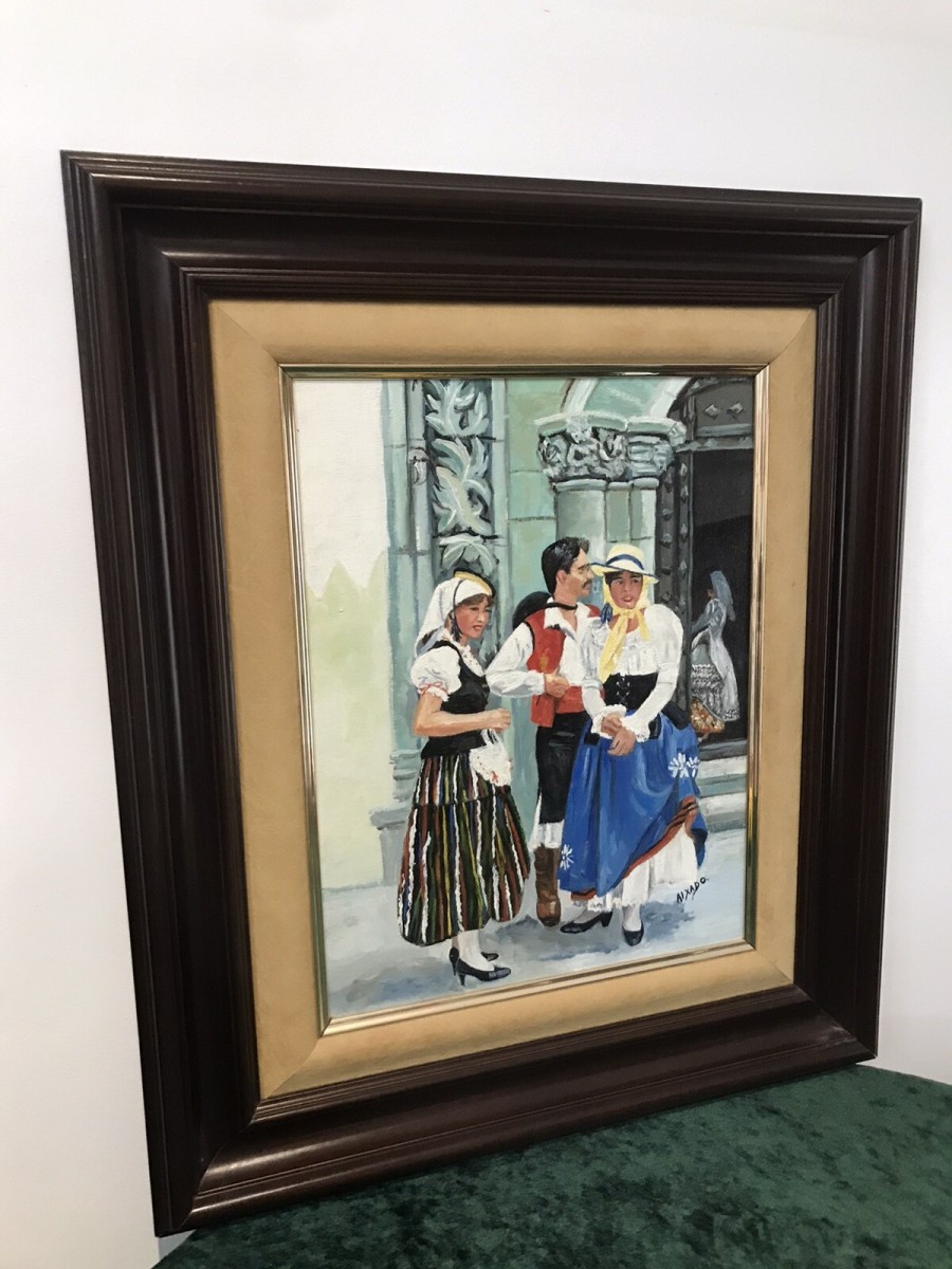 Original Contemporary Spanish Wedding Party Oil On Canvas Signed Aixado