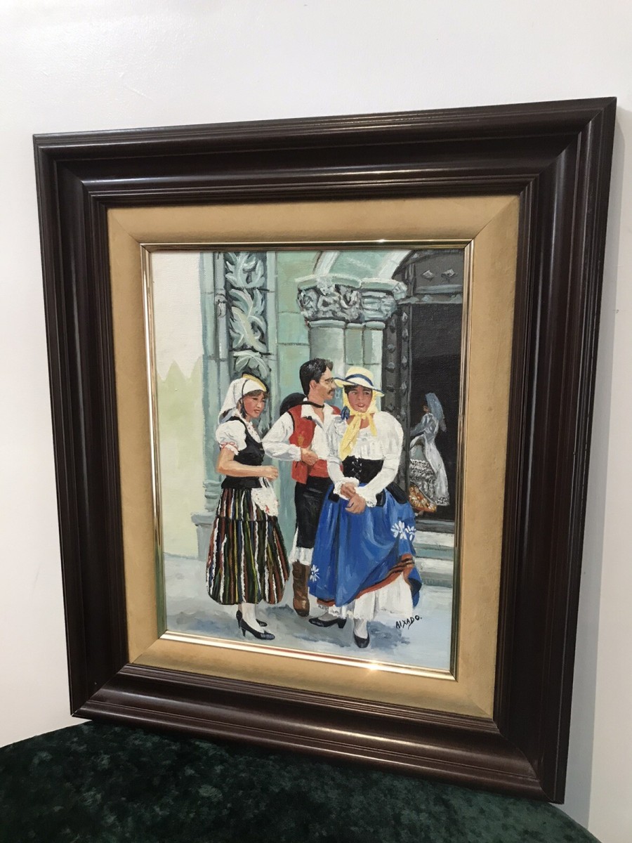 Original Contemporary Spanish Wedding Party Oil On Canvas Signed Aixado