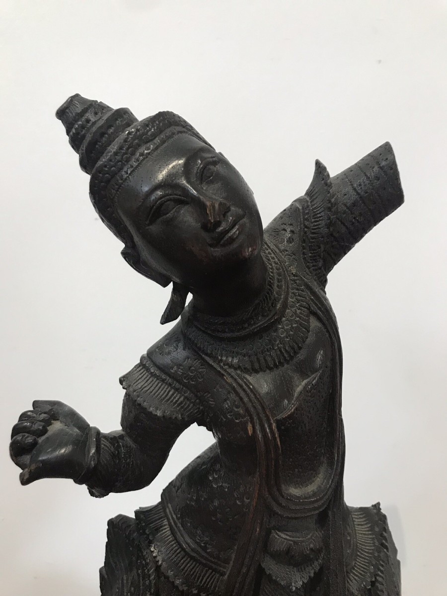 Antique Wood Carving Thai Figural Female Statue