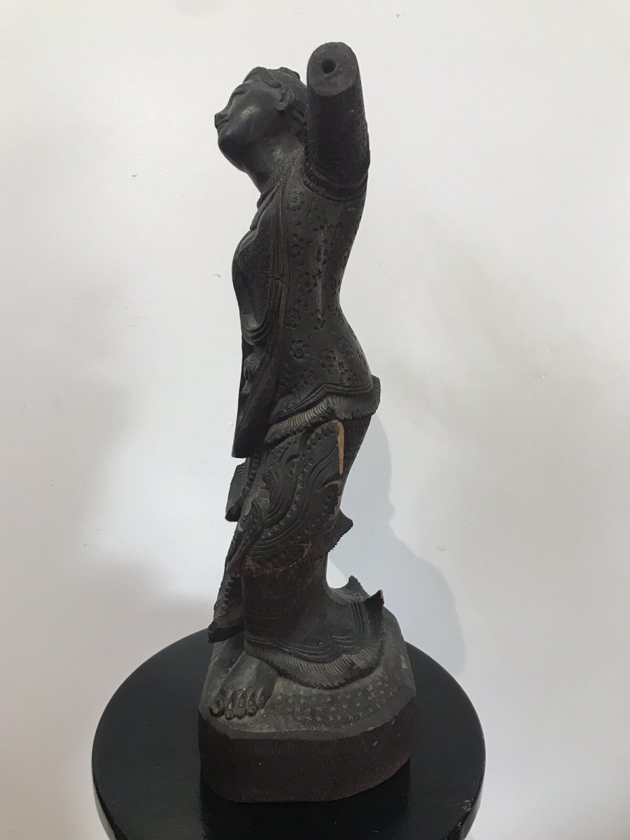 Antique Wood Carving Thai Figural Female Statue