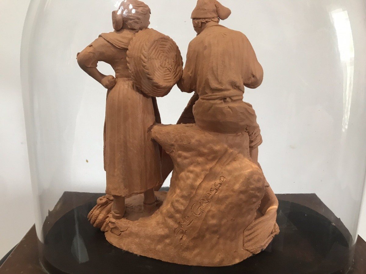 Victorian Terracotta Sculpture ‘fisherman Mending His Net’ Signed S No Grasso