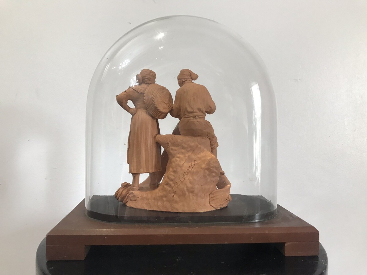 Victorian Terracotta Sculpture ‘fisherman Mending His Net’ Signed S No Grasso