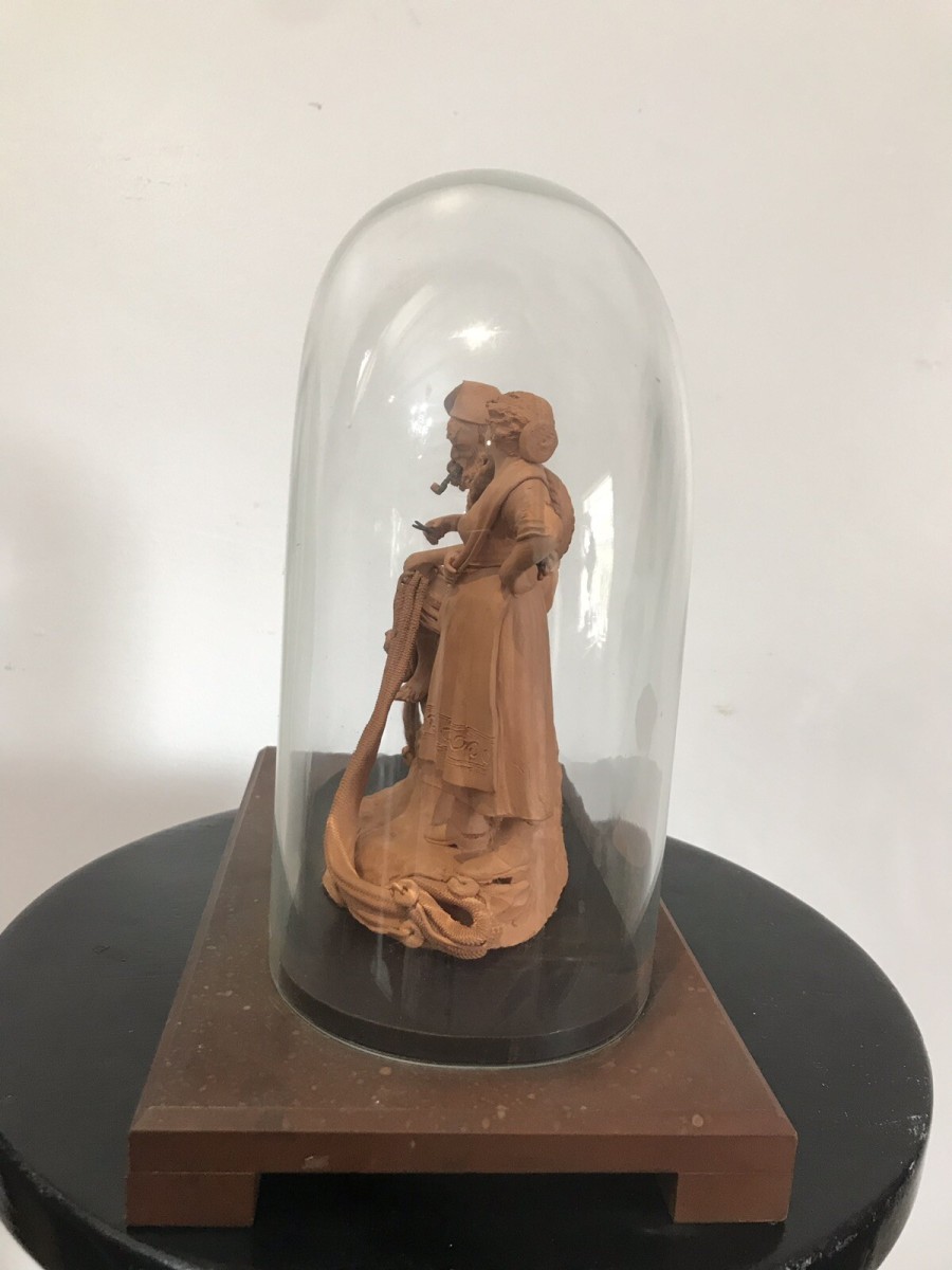 Victorian Terracotta Sculpture ‘fisherman Mending His Net’ Signed S No Grasso