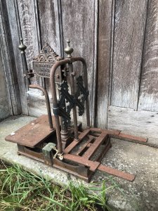 Rare Cast Iron And Bronze Millers Scale By Bartlett And Son Bristol Very Ornate With Bronze Plaque And Turned Finials Originally Used For Weighing Grain Stunning Original Victorian Engineering In Working Order Dimensions In Inches Height 25” Width 28” Depth 14” Weight Approx 90kg
