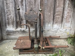 Rare Cast Iron And Bronze Millers Scale By Bartlett And Son Bristol Very Ornate With Bronze Plaque And Turned Finials Originally Used For Weighing Grain Stunning Original Victorian Engineering In Working Order Dimensions In Inches Height 25” Width 28” Depth 14” Weight Approx 90kg