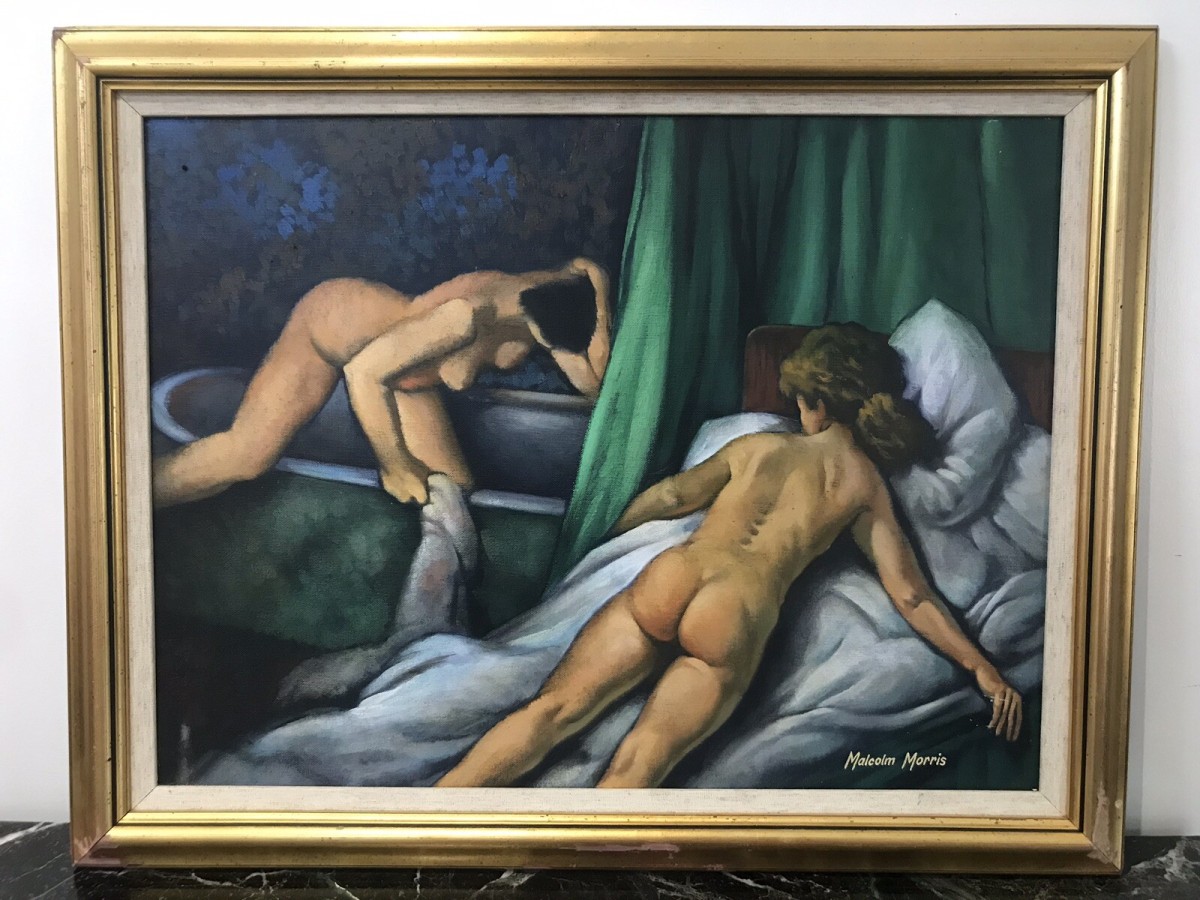 Primary image for Nude Portrait Oil Painting Two Ladies In Boudoir By Artist Malcolm Morris