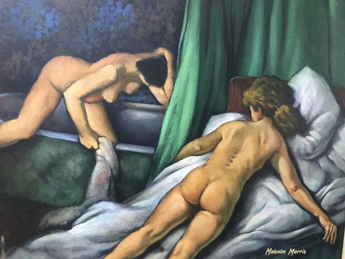 Nude Portrait Oil Painting Two Ladies In Boudoir By Artist Malcolm Morris