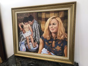 Oil On Canvas ‘Bath Time’ By Artist Malcolm Morris Original Work Of Art Investment Piece The Artist Malcolm Morris Died In 1999 And Is Renowned For His Stunning Compositions Malcolm Morris Is A Upcoming Name In South Wales With His Art Fetching High Prices In Auctions Now This Is A Classic Morris Family Painting Stunning Painting Of A Mother Watching The Father Bathe There Baby Girl Bright Colours Wonderful Scene Fine Detail Exceptionally Well Executed Oil On Canvas By Morris Guilt Frame Dimensions In Inches Height 30” Width 36”
