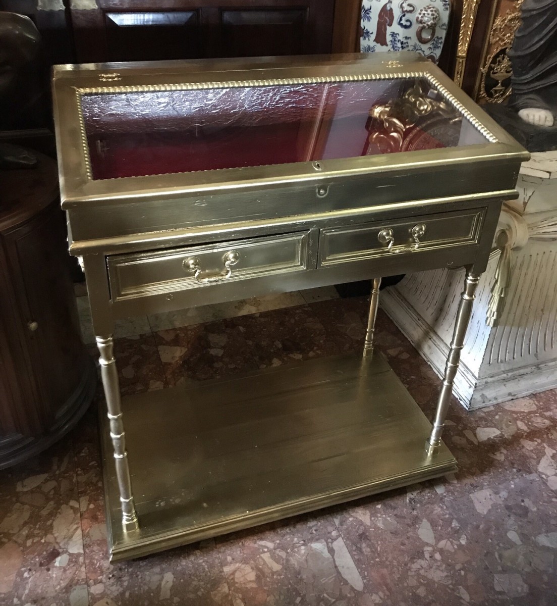 Fine Vintage Elegance French Guiltwood Bijouterie Cabinet