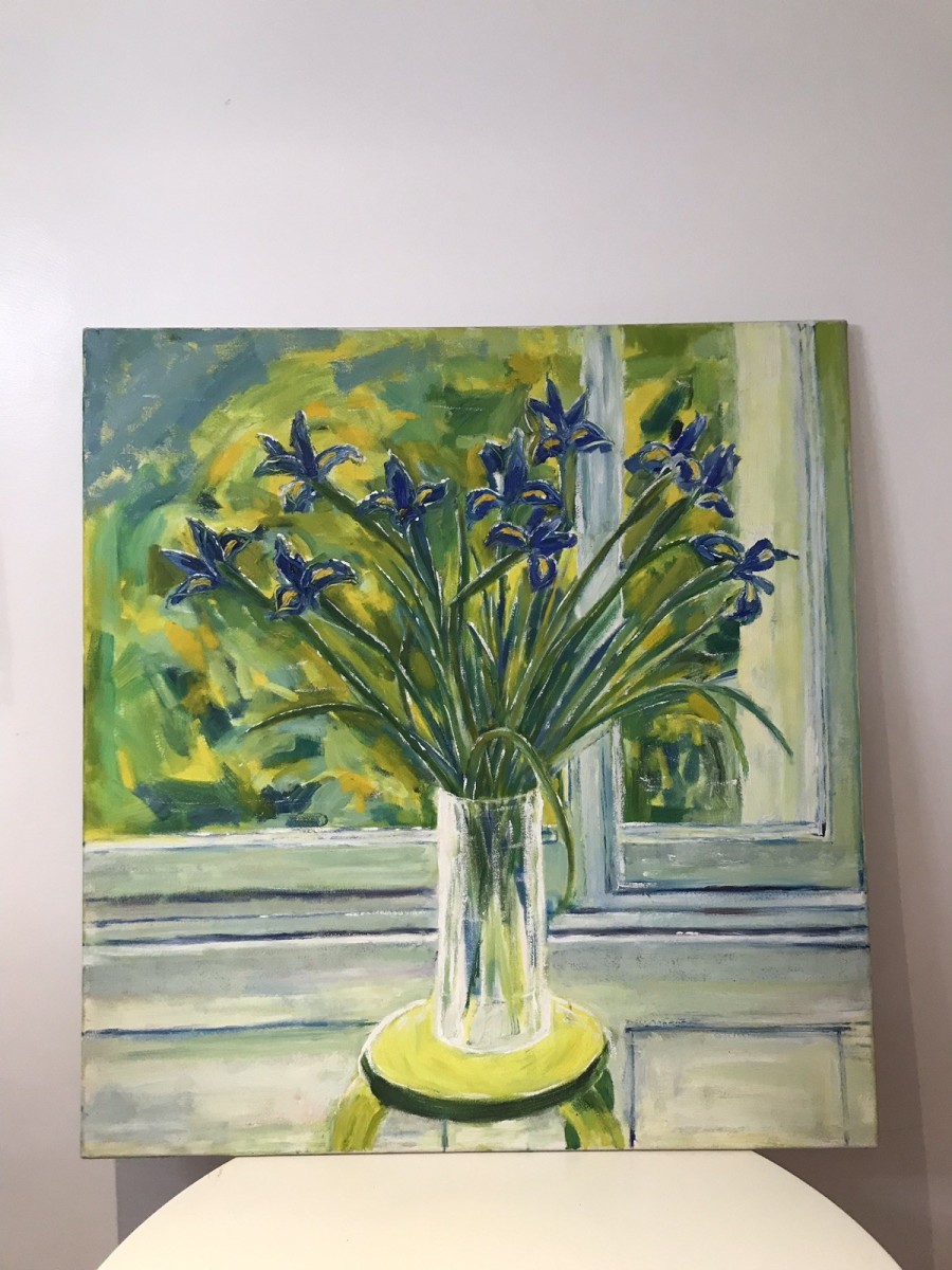 Primary image for Modern Art Oil On Canvas Vase Of Dutch Iris