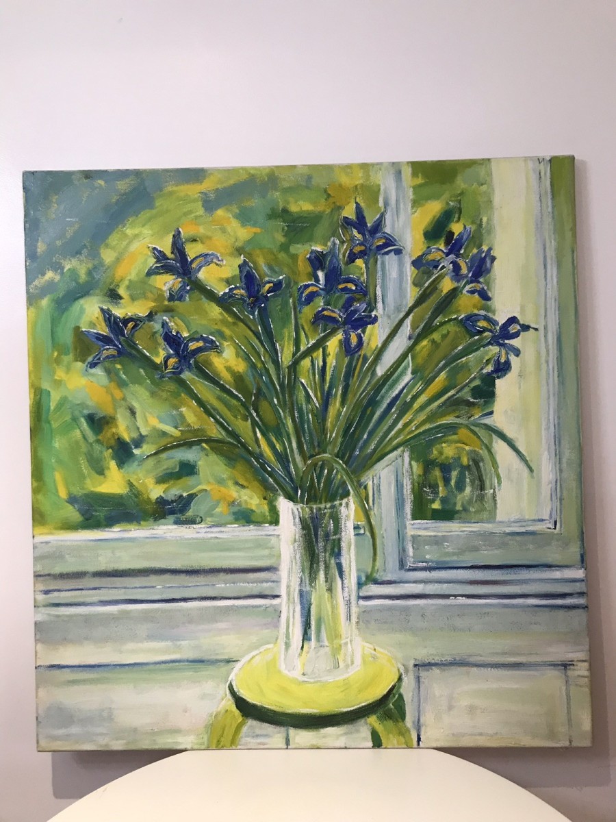 Modern Art Oil On Canvas Vase Of Dutch Iris