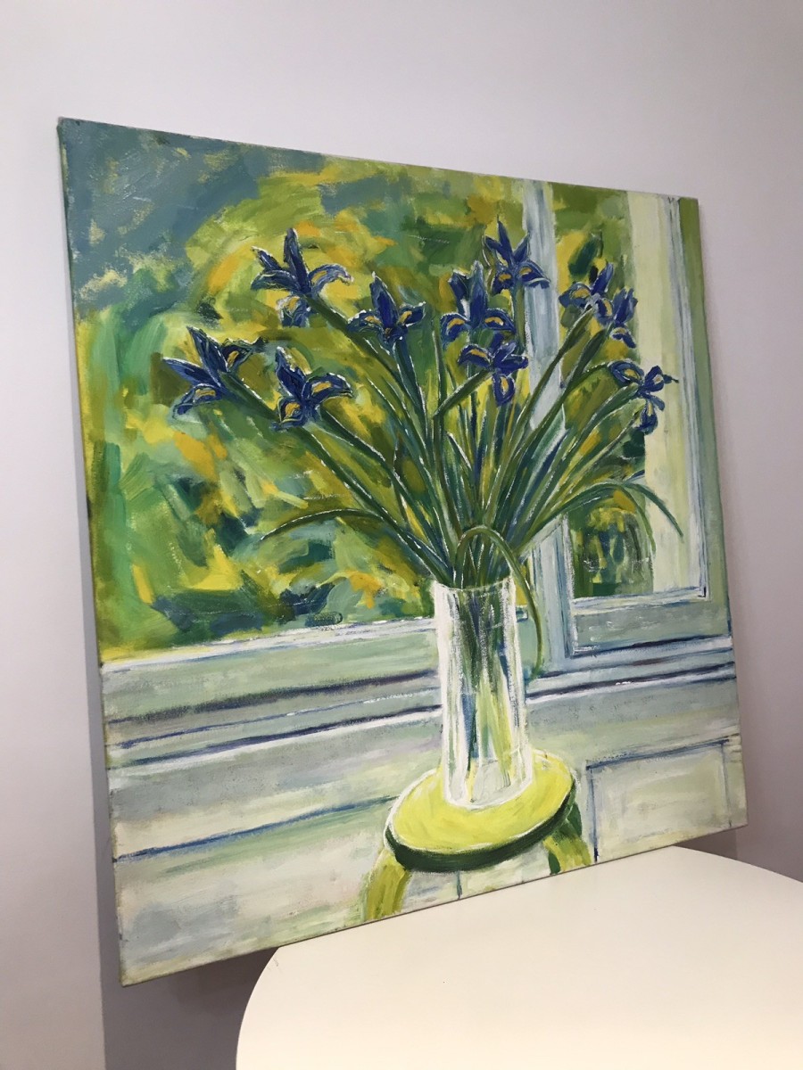 Modern Art Oil On Canvas Vase Of Dutch Iris