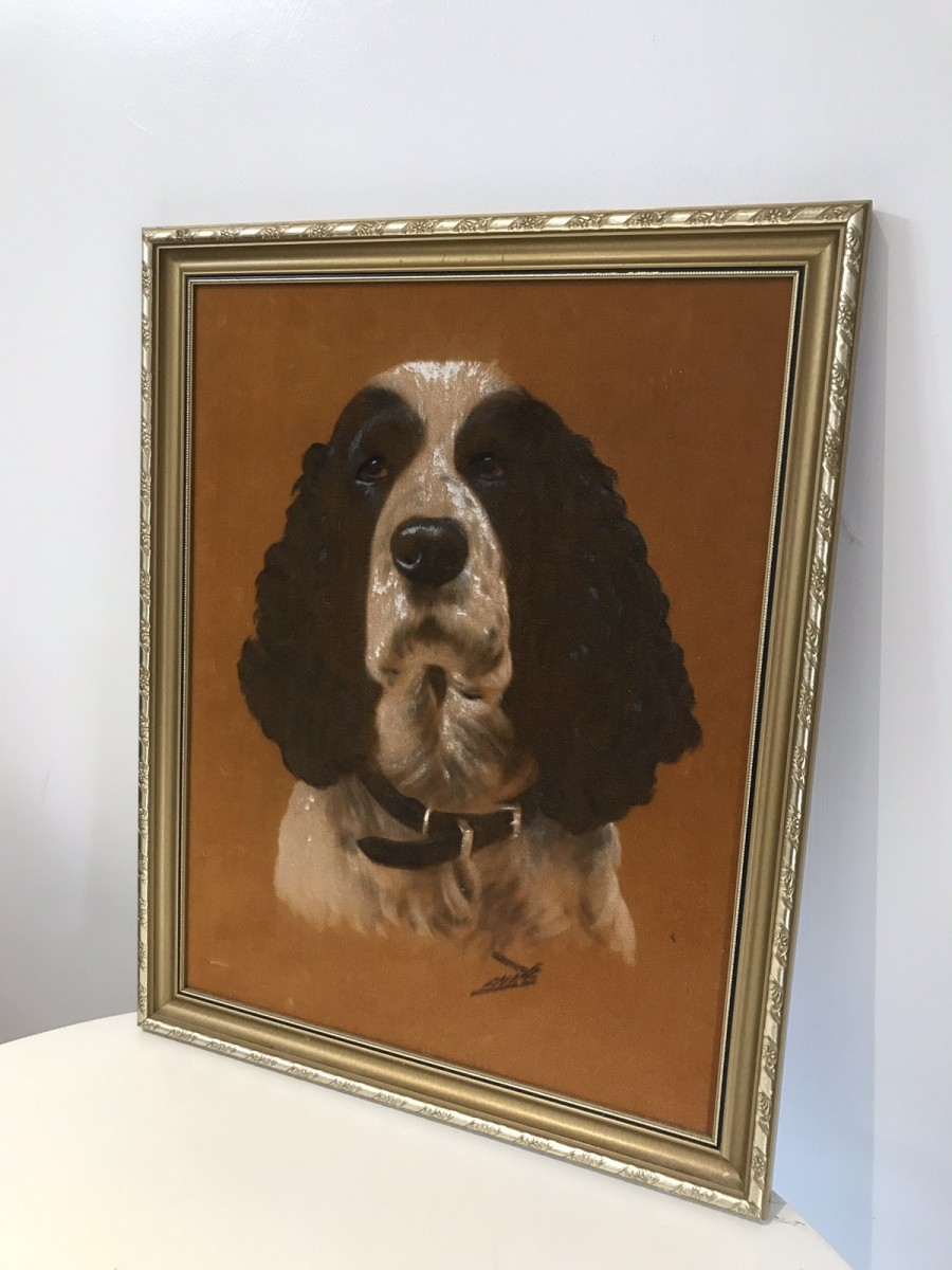 Original Oil Painting On A Velvet Panel Of A Cocker Spaniel
