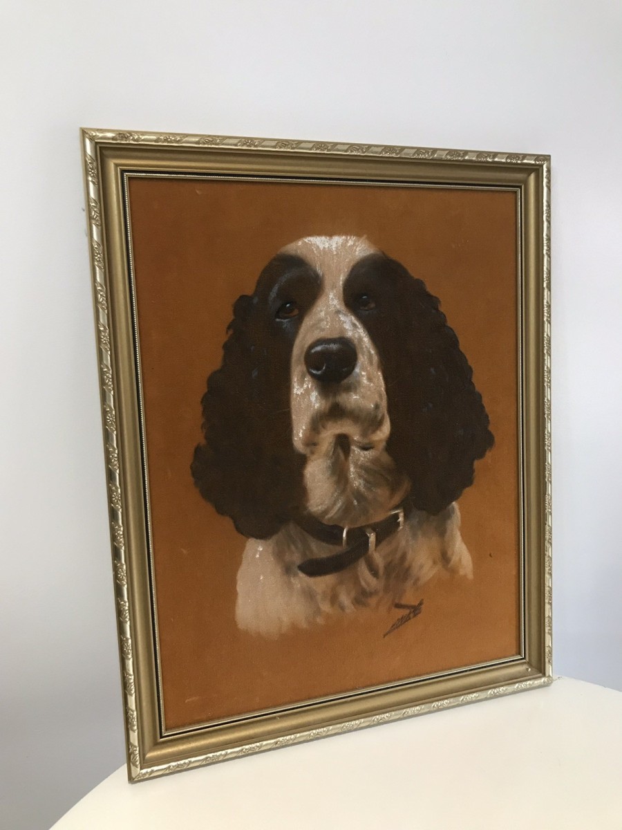 Original Oil Painting On A Velvet Panel Of A Cocker Spaniel