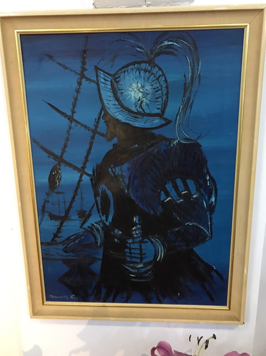Original Oil Painting 'sillhouette Sir Francis Drake' Signed By Artist