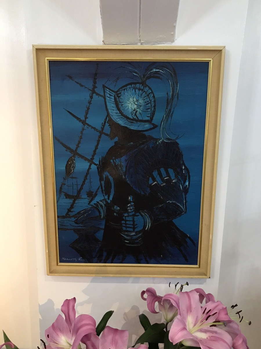 Original Oil Painting 'sillhouette Sir Francis Drake' Signed By Artist