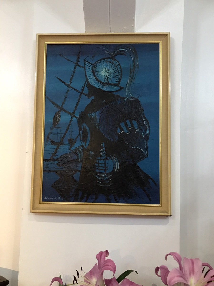 Original Oil Painting 'sillhouette Sir Francis Drake' Signed By Artist