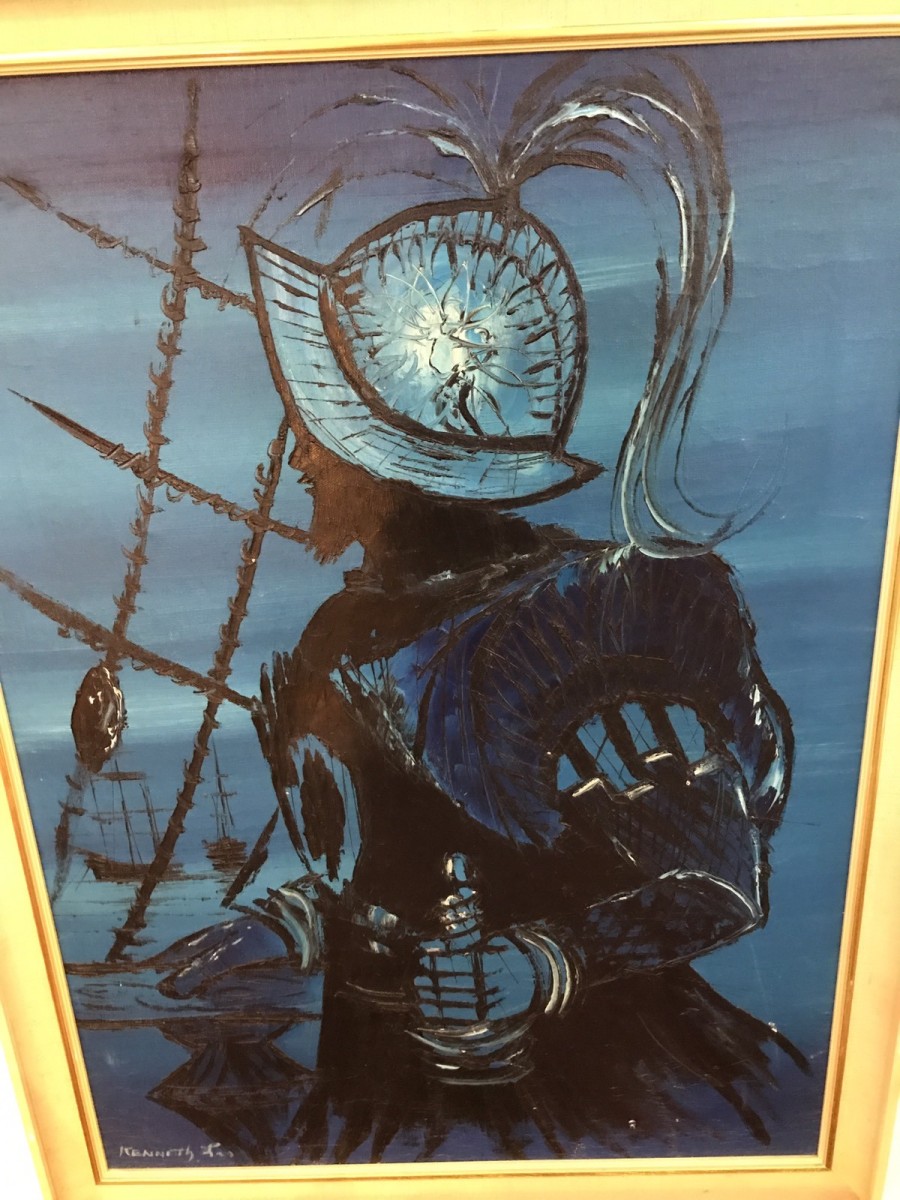 Original Oil Painting 'sillhouette Sir Francis Drake' Signed By Artist