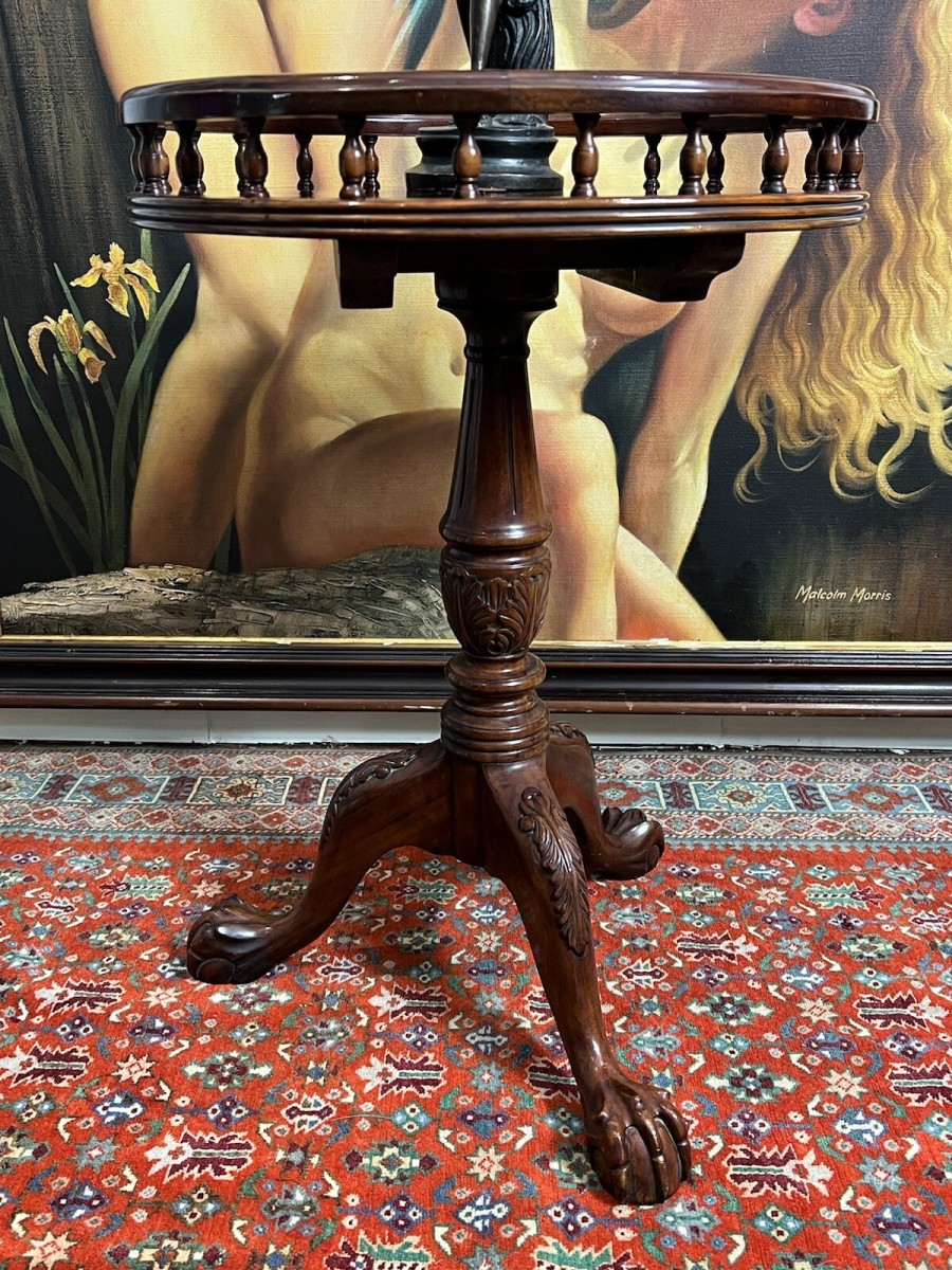 Circular Wine Table With Ornamental Gallery Set Upon Tripod Base With Claw Feet