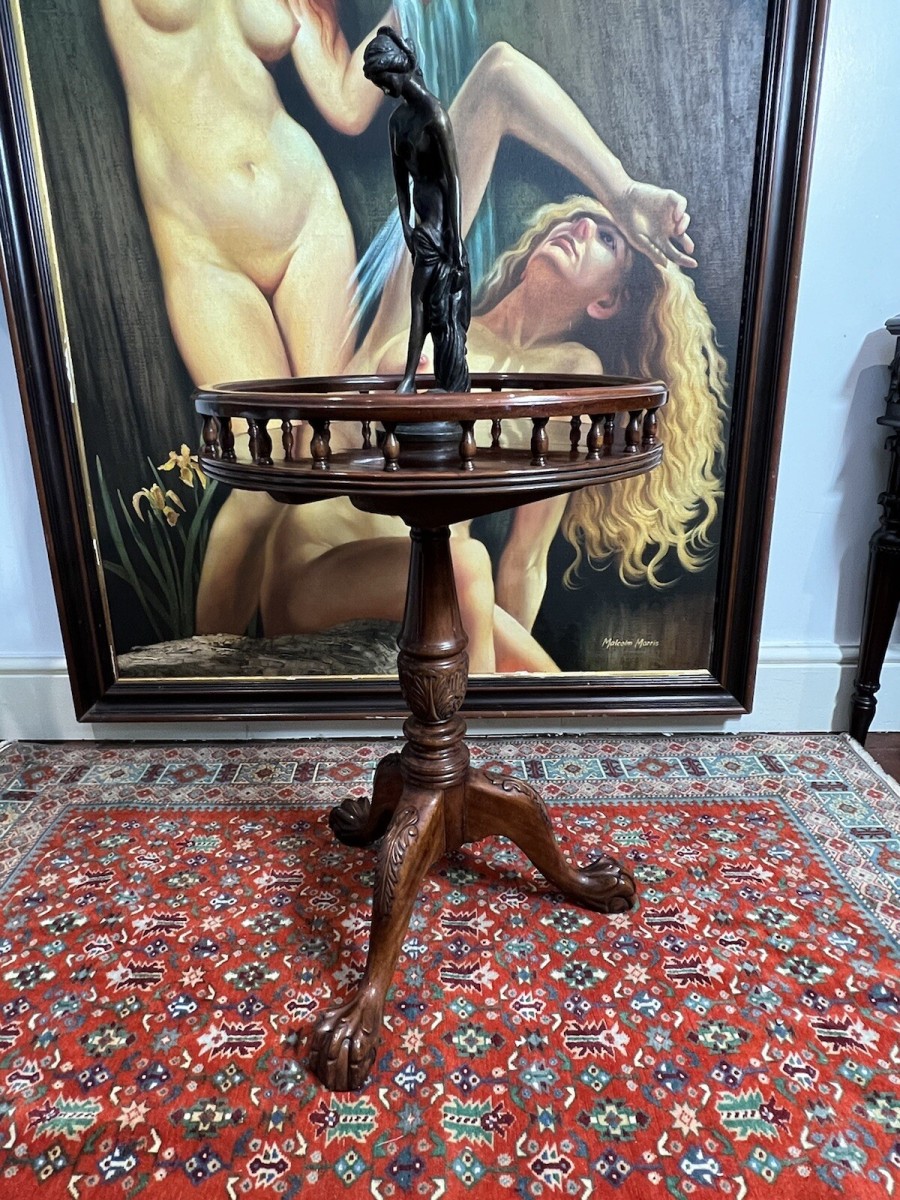 Circular Wine Table With Ornamental Gallery Set Upon Tripod Base With Claw Feet