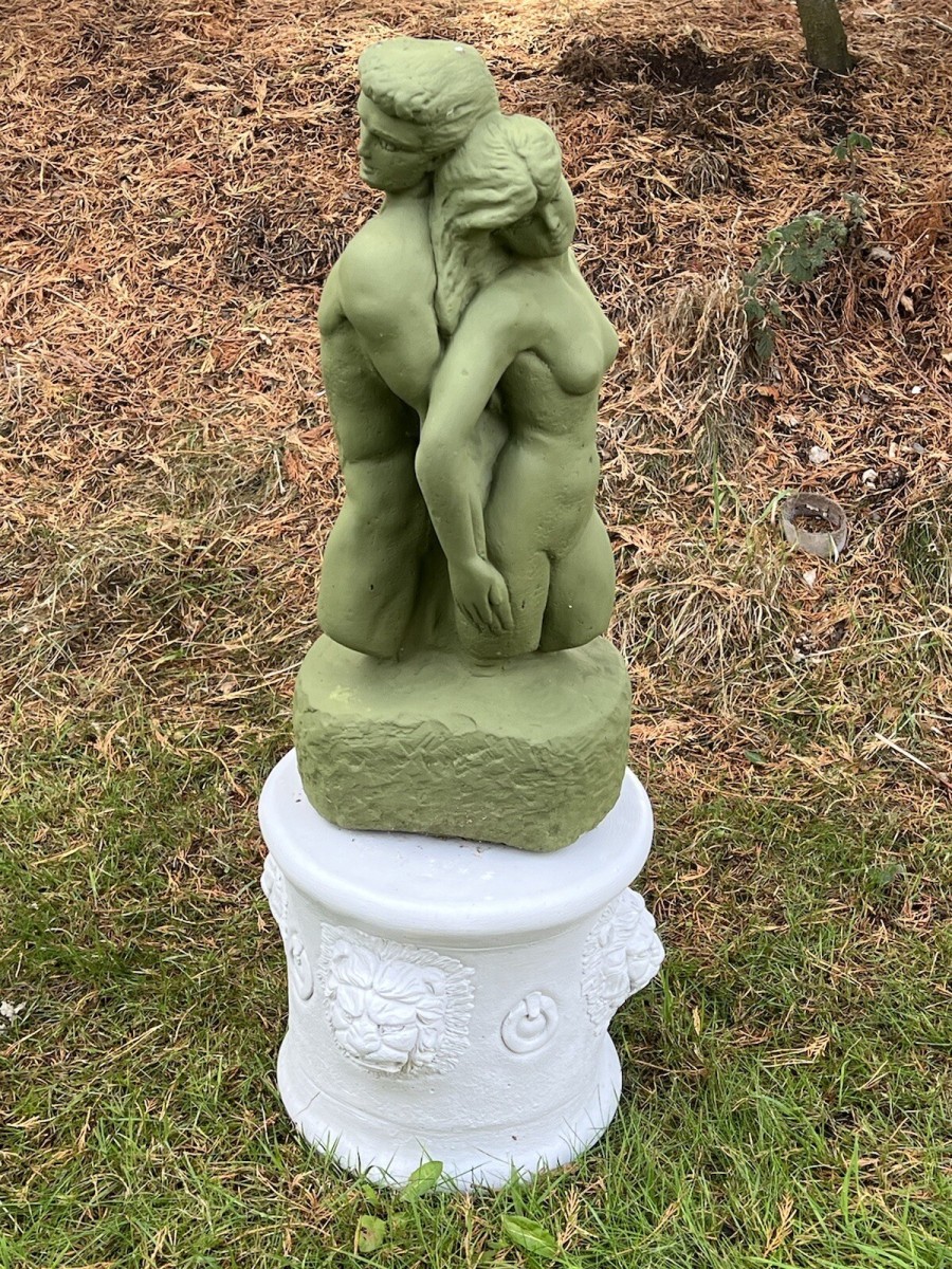 The Myth Of Adam & Eve Garden Trophy Sculpture On Cylindrical Plinth