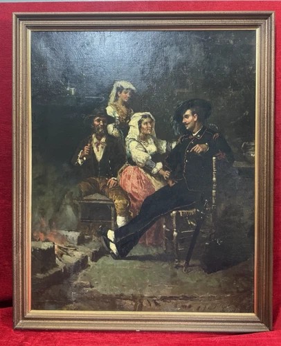 19th Century Spanish School Interior Folk Scene Manner Of José Gallegas Arnosa