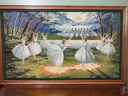 Primary image for Large Stunning Swan Lake Ballet Wool Work Tapestry In Oak Frame